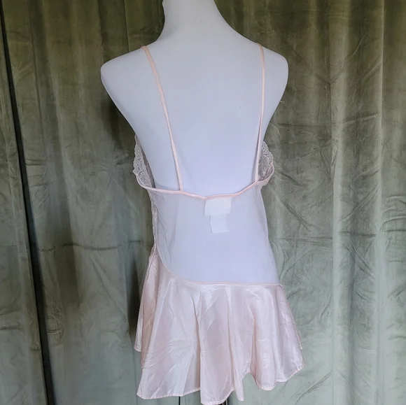 Vintage Coquette Girlypop Feminine Girly Balletcore Sheer Lace Pink Slip Dress - Picture 6 of 11